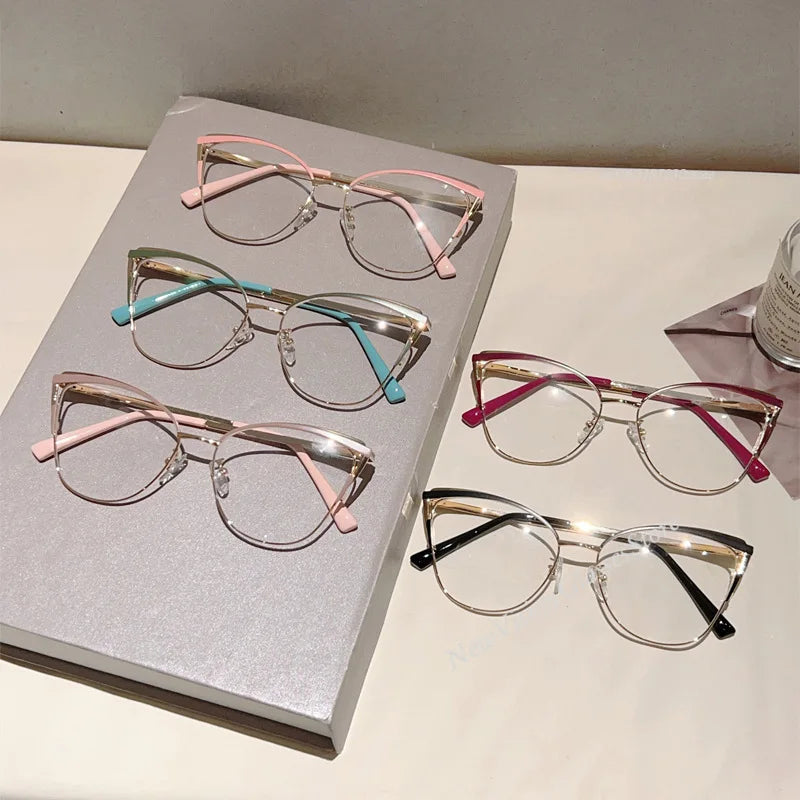 New Minimalist Metal Anti Blue Light Glasses for Women Fashion Cat Eye Glasses Business Computer Goggles