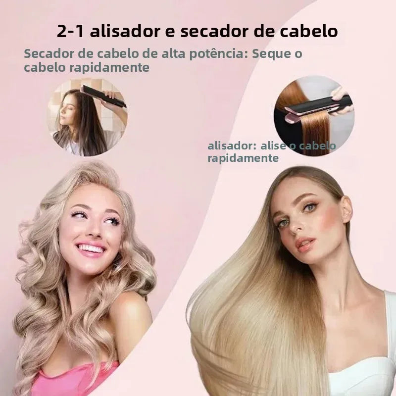 2-in-1 Hair Straightener and Dryer Combo - Negative Ion Heating Flat Iron for Quick, Long - Lasting Hair Styling at Home，salon