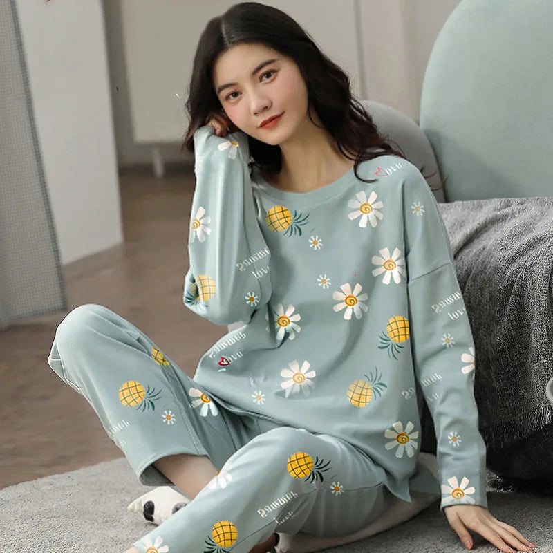 Spring and Autumn New Ladies Pajamas Homewear Set of Long-Sleeved Autumn and Winter Homewear Women Plus Size Pajamas Set