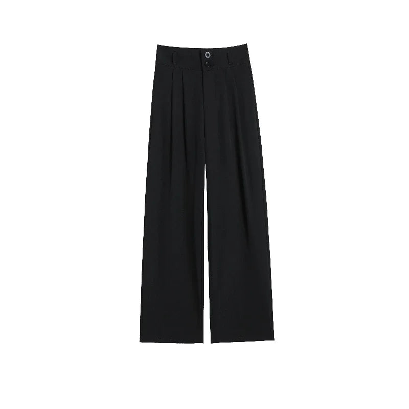 2025 New Spring Summer Button High Waist Wide Leg Pants for Women White High Waist Straight Loose Full Length Trousers Female