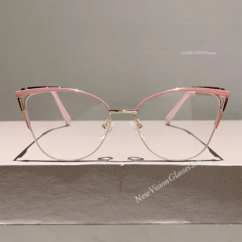 New Minimalist Metal Anti Blue Light Glasses for Women Fashion Cat Eye Glasses Business Computer Goggles