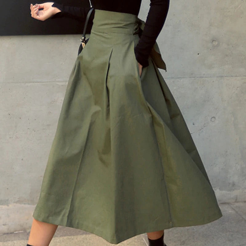 2025 New Autumn Black Skirts Womens Korean Fashion Solid Color Big Swing Female Skirt Long Skirt Wild High Waist Bow Slim Skirts