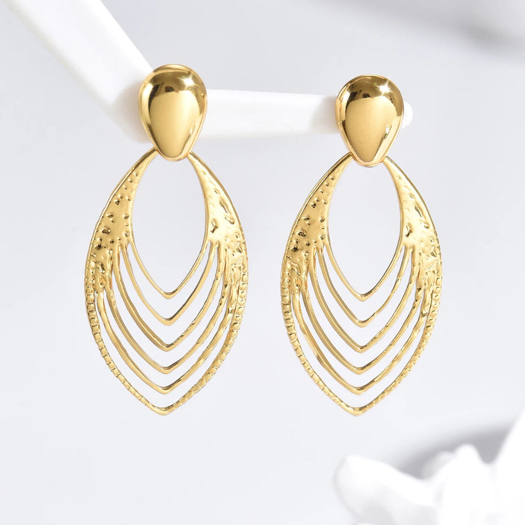 XJH043E A Pair Of Women's Golden Geometric Layered Teardrop Earrings, Fashionable And Elegant, Perfect For Gatherings/Daily Life