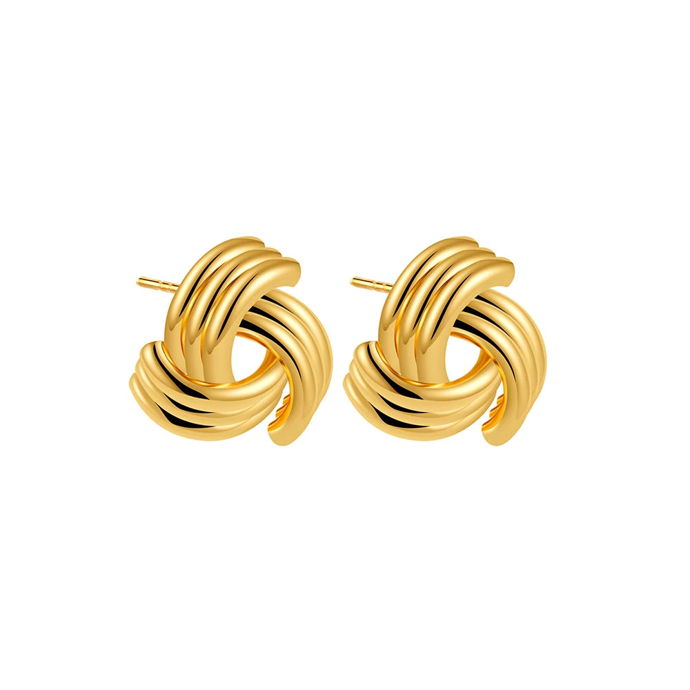 Trendy Stainless Steel Multilayer Circle Twist Knot Earrings for Women Texture Mixed Color Gold Plated Statement Earring Bijoux