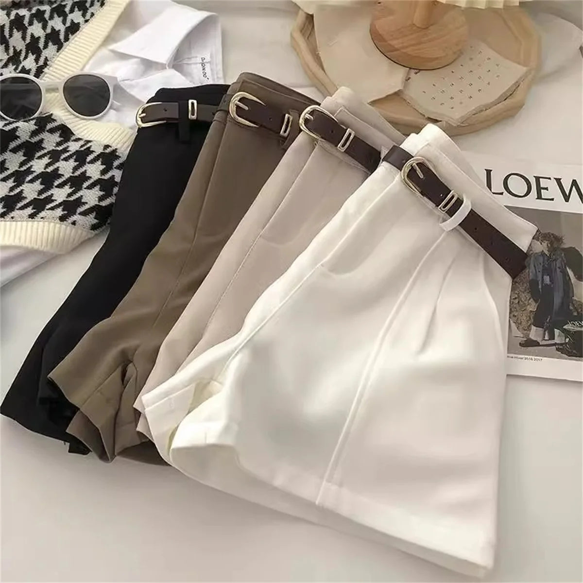 High Waist Short Pant For Women Spring Summer Solid A Line Pants Female Vintage Casual Street Shorts Korean Office Lady Trousers