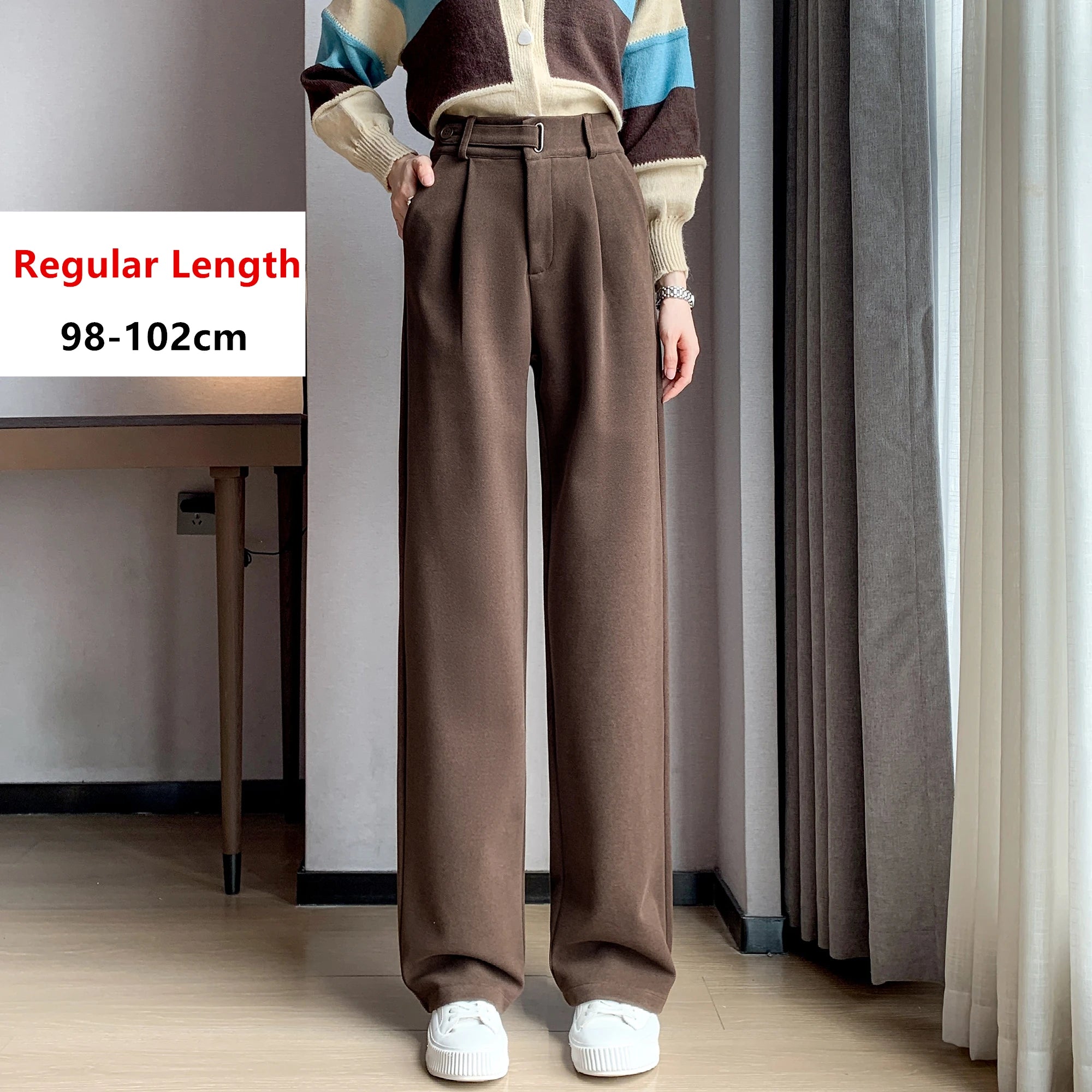 Seoulish Autumn Winter Thicken Woolen Casual Loose Full Length Pants 2025 New Button High Waist Chic Wide Leg Trousers Female