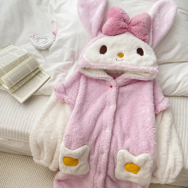 MINISO Senrio My Melody Home Wear Winter Keep Warm Coral Fleece Bathrobe Cute Cartoon Adult Soft Thicken Women Kawaii Pajama