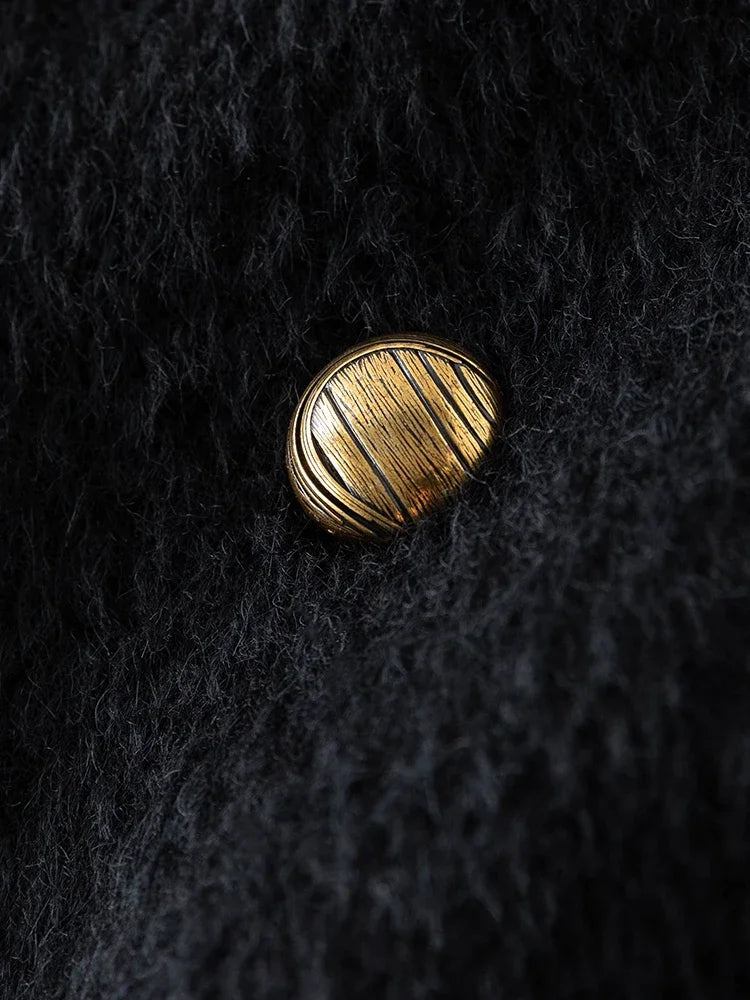 11.8% Alpaca 66.3% Wool Front Shoulder Women Black Long Temperament Woolen Coats Straight 2023 Winter Female Wool Coats