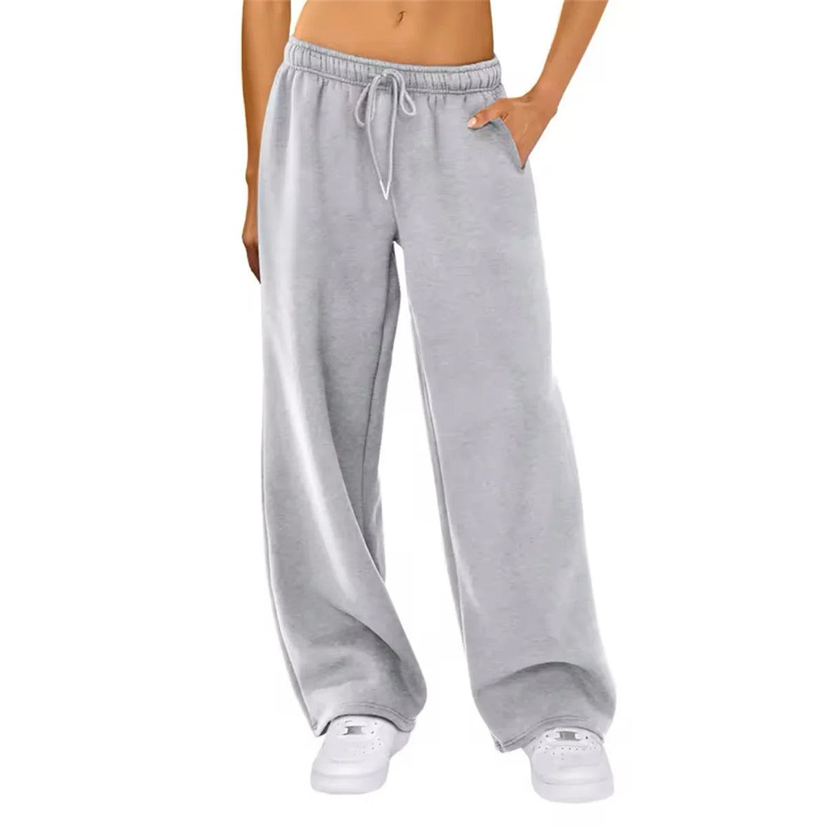 Women Solid Elastic Waist Pants 2025 Autumn Winter New In Baggy Joggers Trousers Straight Casual Sweatpants Fashion Y2K Clothing