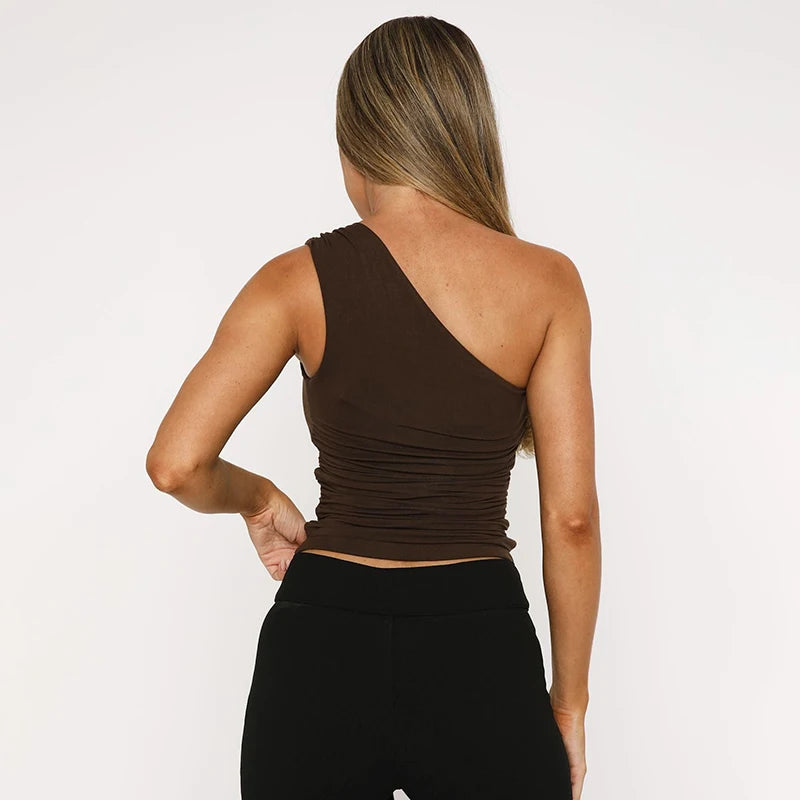 CUTENOVA 2025 New Sexy One-Shoulder Bead Link Ruched Tank Top Street Slim Light Personality American Hottie Girls Sexy Tank Tops