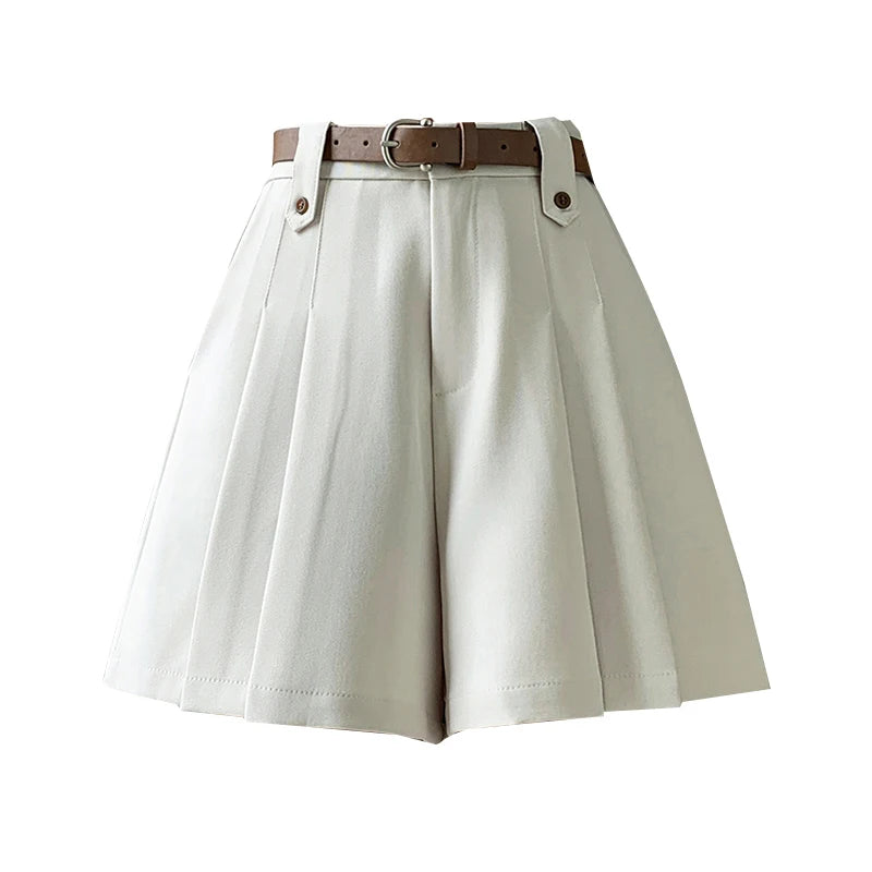 Seoulish 2025 New High Waist Irregular Pleated Women's Suit Short Summer Pants Elegant High Waist Straight Loose Shorts Trousers