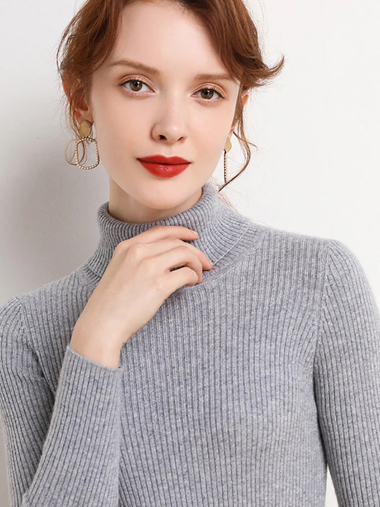 Women Fall Turtleneck Sweater Knitted Soft Pullovers Cashmere Jumpers Basic Soft Sweaters Female Basic Blouse New