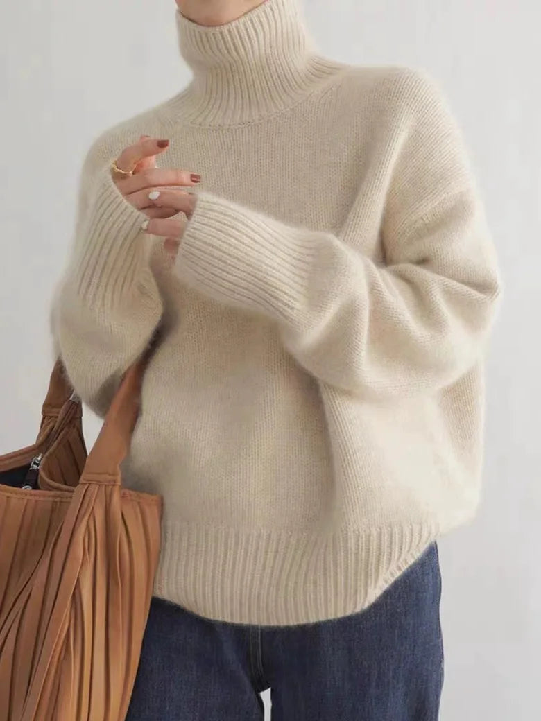 100% Merino Wool Women Sweater Winter Thicken Long Sleeve Turtleneck Pullover Female Jumper Loose Large Size Top Knitted Clothes