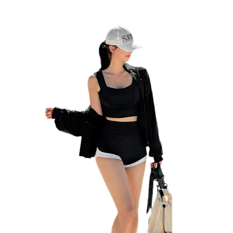 Korean Sporty Style Long Sleeve Bikini Set Women's Conservative Swimming Suit for Hot Spring Soaking And Swimming