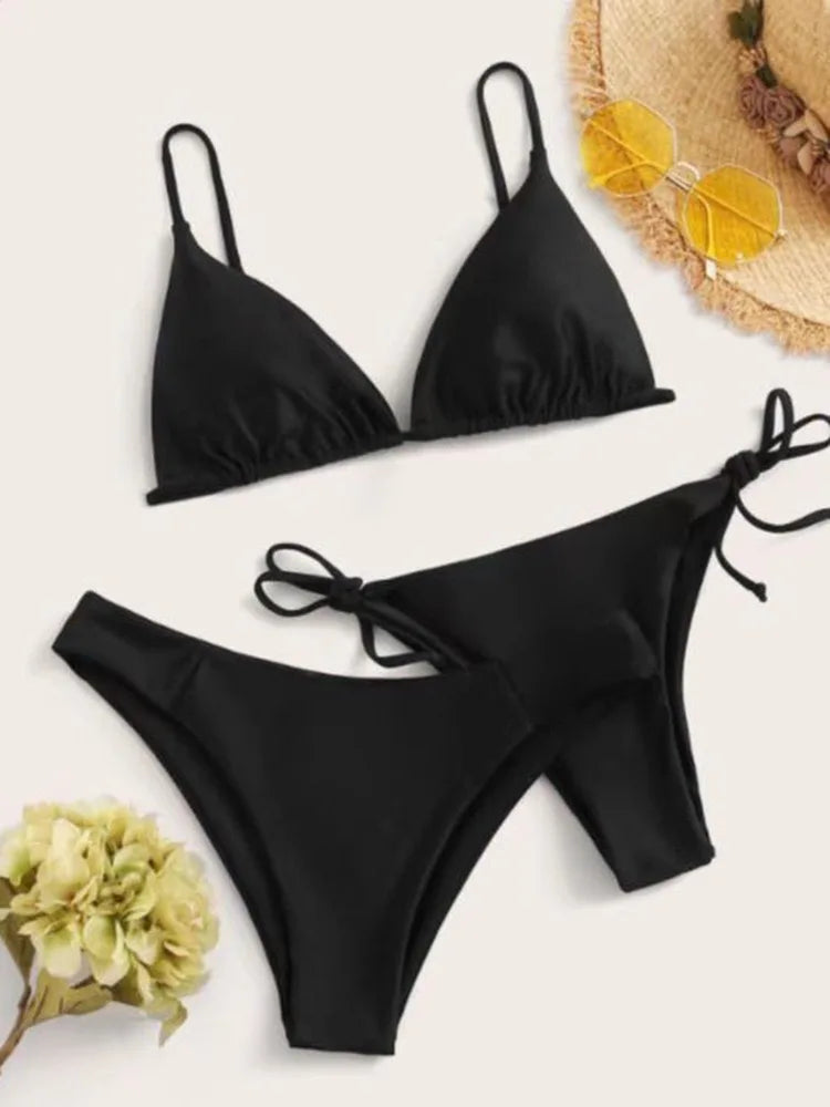 3 Pieces Bikini Set Women Push Up Swimsuit with 2 Bottoms Low & Mid Waist Adjustable Straps Summer Beachwear Bathing Suit 2025