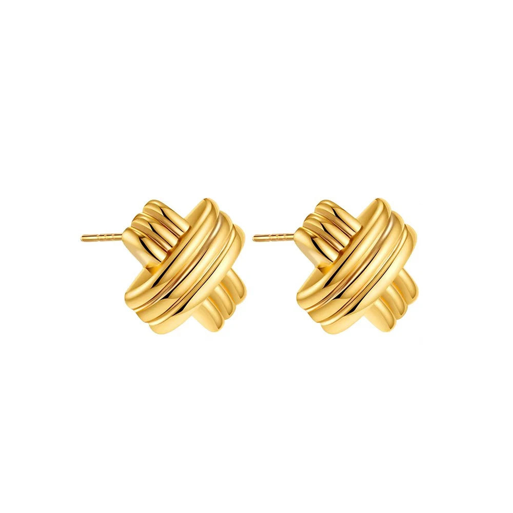 Trendy Stainless Steel Multilayer Circle Twist Knot Earrings for Women Texture Mixed Color Gold Plated Statement Earring Bijoux