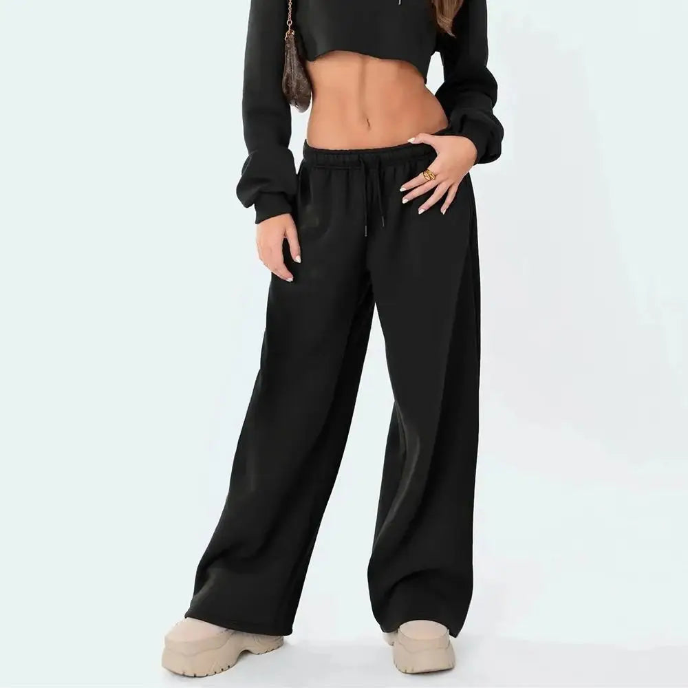 Women Solid Elastic Waist Pants 2025 Autumn Winter New In Baggy Joggers Trousers Straight Casual Sweatpants Fashion Y2K Clothing