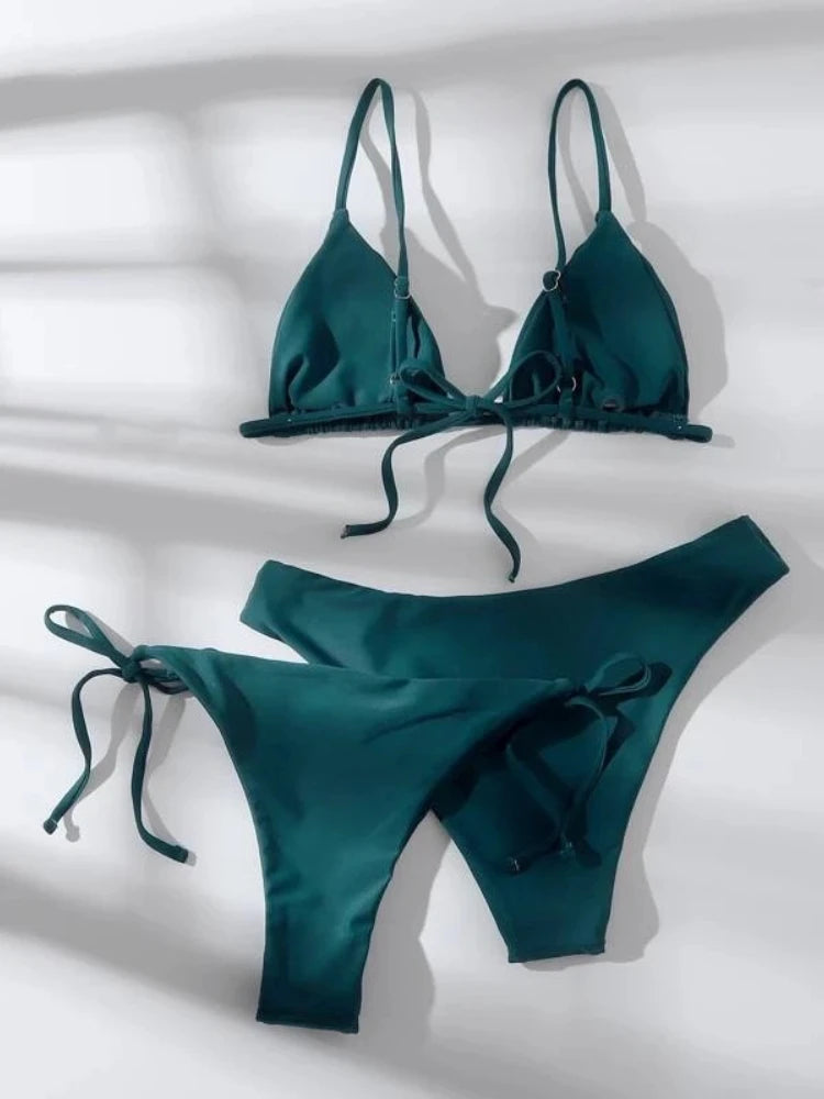 3 Pieces Bikini Set Women Push Up Swimsuit with 2 Bottoms Low & Mid Waist Adjustable Straps Summer Beachwear Bathing Suit 2025