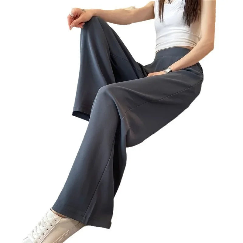 Summer New Women's Suit Wide Leg Pants Thin High Waist Drape Loose Slimming Casual Straight Leg Trousers by None( AE Stock)