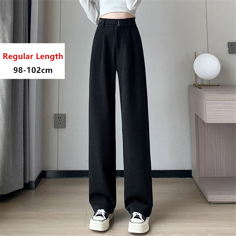 Seoulish Autumn Winter Thicken Woolen Casual Loose Full Length Pants 2025 New Button High Waist Chic Wide Leg Trousers Female