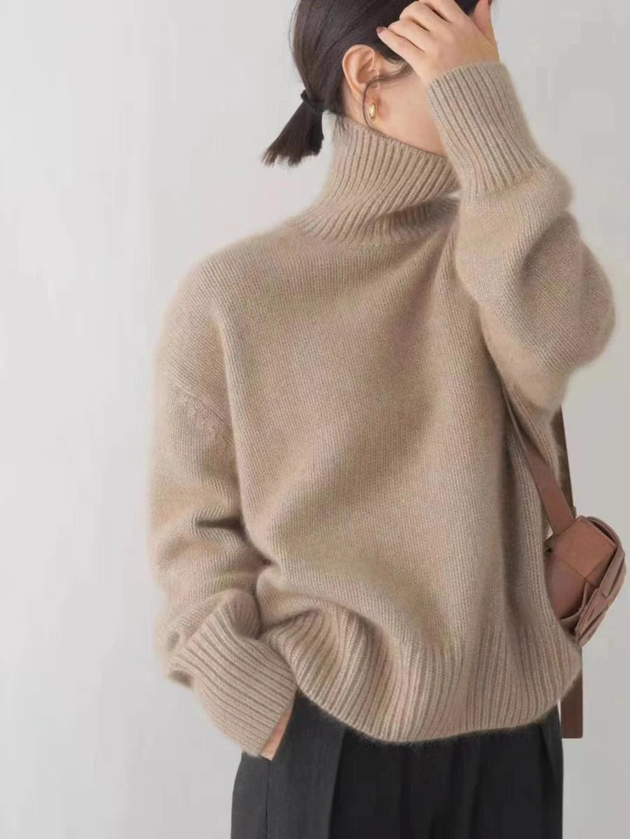 100% Merino Wool Women Sweater Winter Thicken Long Sleeve Turtleneck Pullover Female Jumper Loose Large Size Top Knitted Clothes