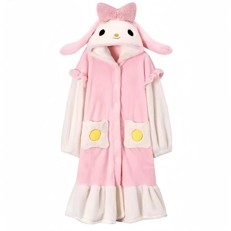 MINISO Senrio My Melody Home Wear Winter Keep Warm Coral Fleece Bathrobe Cute Cartoon Adult Soft Thicken Women Kawaii Pajama