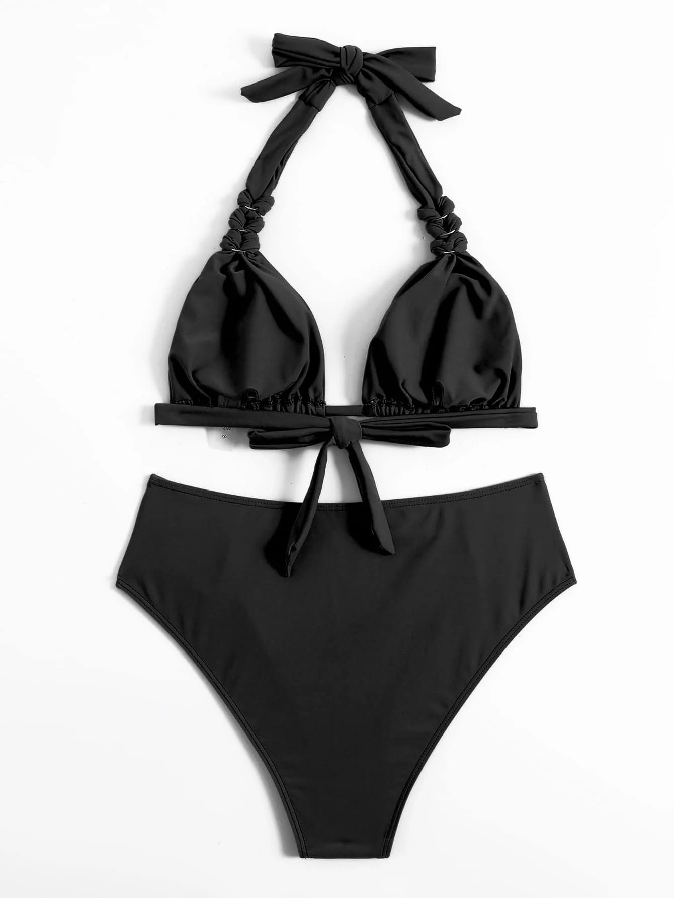 2025 Sexy Bikinis Women Brown Halter Brazilian Swimsuit Female Pleated Bikini Set Black Push Up Swimwear Beach Wear Bathing Suit