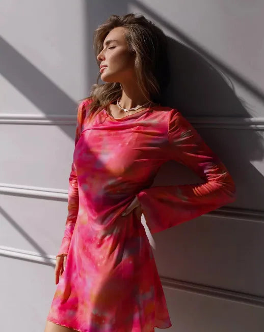 Sexy Sheer Mesh Beach Cover Up Dress - Women's Lightweight Bikini Robe With Bell Sleeves, Summer Swimwear Vacation Outfit