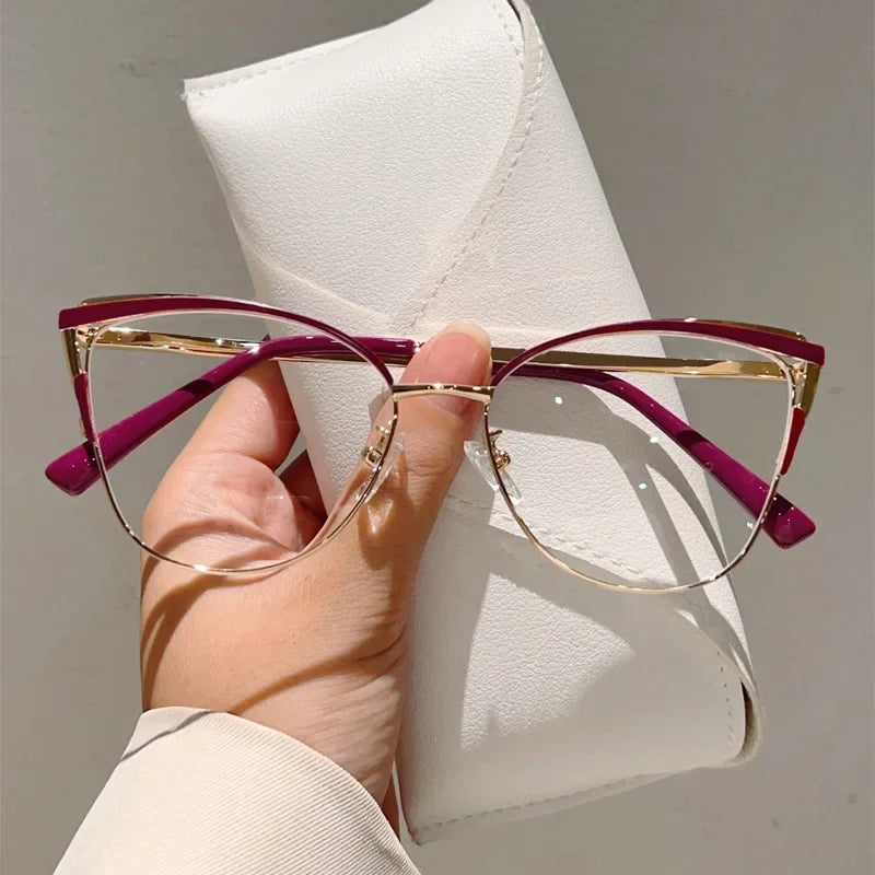 New Minimalist Metal Anti Blue Light Glasses for Women Fashion Cat Eye Glasses Business Computer Goggles