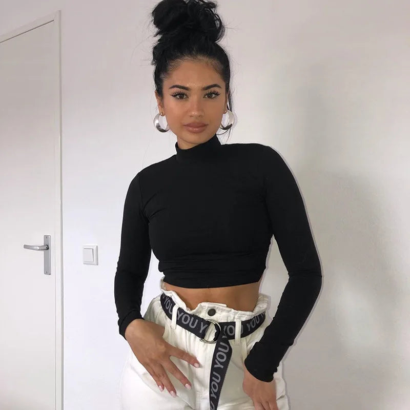 European and American Y2K Autumn/Winter New Round Neck Long sleeved Sexy Open Back Tie Slim Fit T-shirt for Women